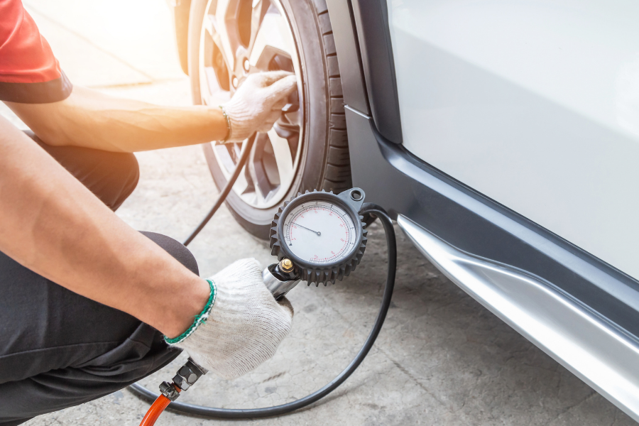 Tire pressure check to optimize fuel efficiency.